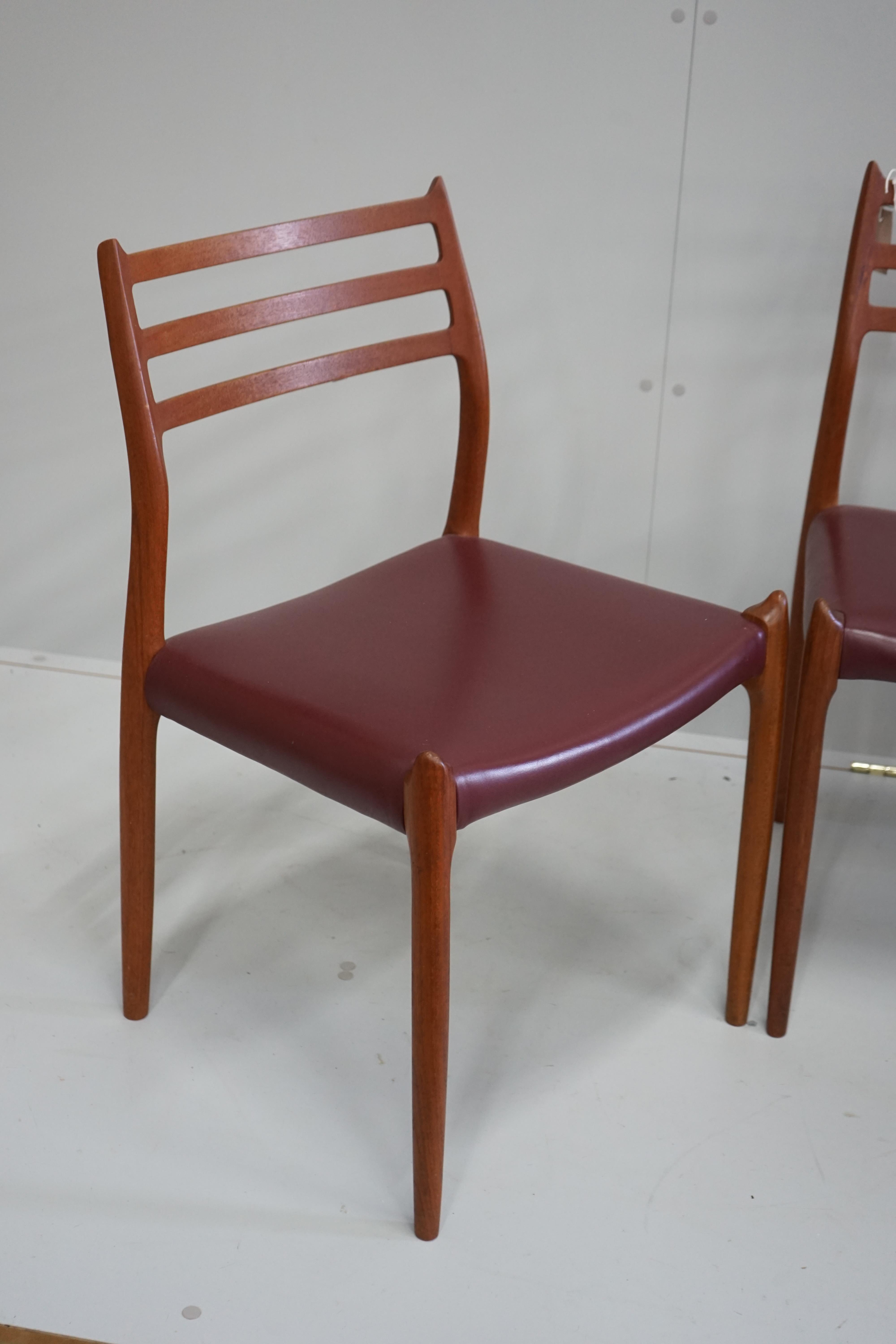 Niels Otto Moller for J.L Mollers a set of eight model 78 Danish teak dining chairs circa 2012, width 49cm, depth 43cm, height 81cm all with 50 year anniversary and manufacturer marks to seat rails